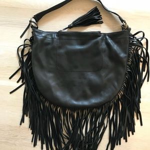 Black Lucky Brand Tassel Hobo Fringe Bag Purse